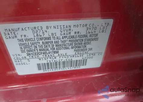 2014 Nissan Versa Note S (Sr) из США, поврежденный, VIN 3N1CE2CP4EL417850